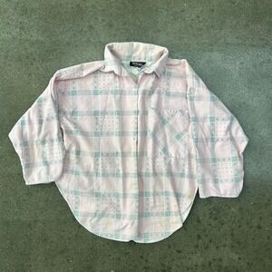 Vintage 90s Sauci California Size Medium Pink Plaid Button Up Blouse Shirt
